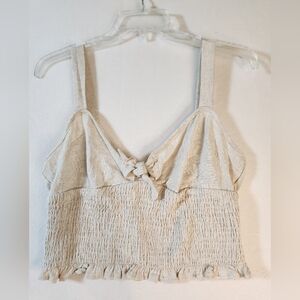 Blue Rain Smocked Waist‎ Strappy Crop Top Linen Size Large Tan Summer